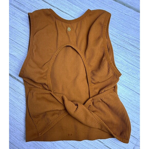 Spiritual Gangster Tops - Spiritual Gangster Women's M / L Rust Orange Ribbed Cross Back Sports Crop